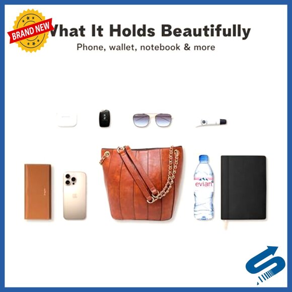 Vegan Leather Bucket Bag Small Crossbody Top Handle Purse Chic Minimal - Picture 6 of 7